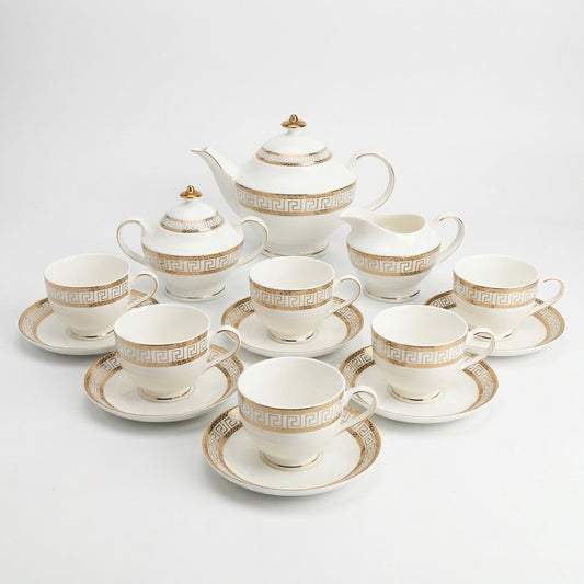 Heritage Gold Fine Bone China Tea Set - Service for 6 (15 Pieces) by KitchBoom