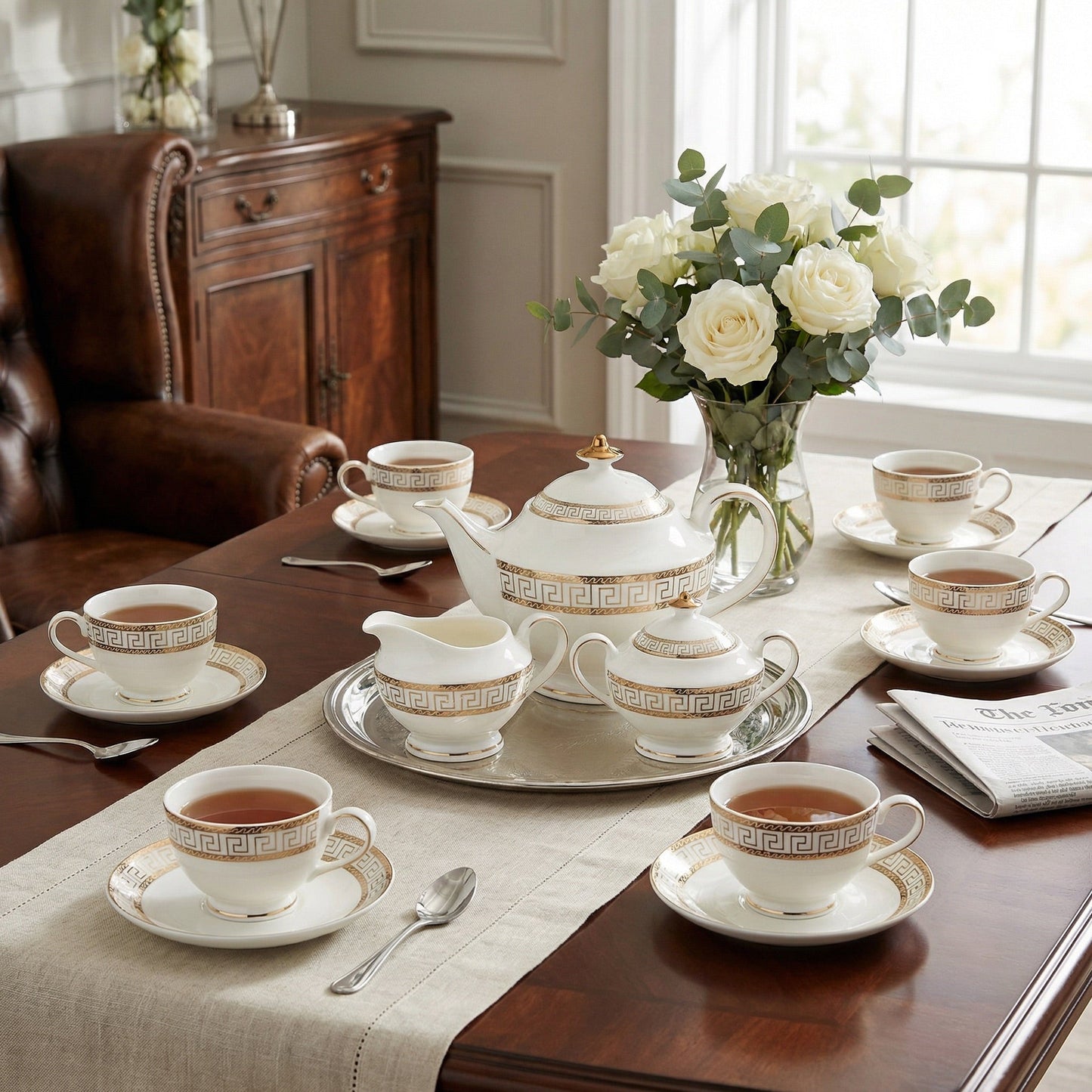 Heritage Gold Fine Bone China Tea Set - Service for 6 (15 Pieces) by KitchBoom