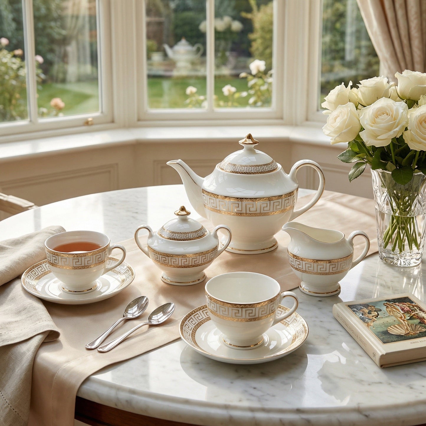 Heritage Gold Fine Bone China Tea Set - Service for 6 (15 Pieces) by KitchBoom