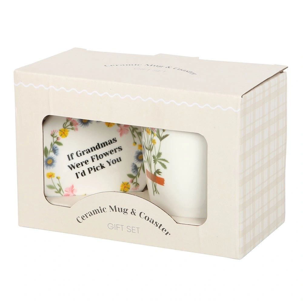 IF GRANDMAS WERE FLOWERS FLORAL MUG & COASTER SET