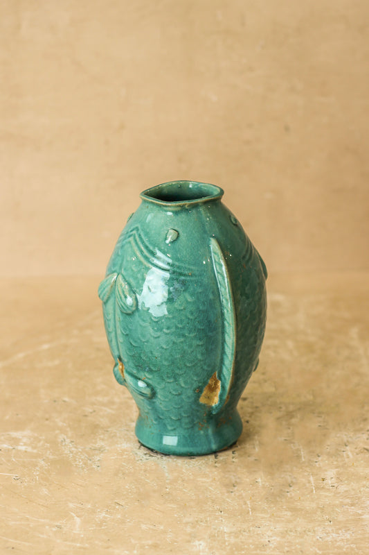 Vintage Turquoise Twin Fish Vase - No 1 by Botanical Boys