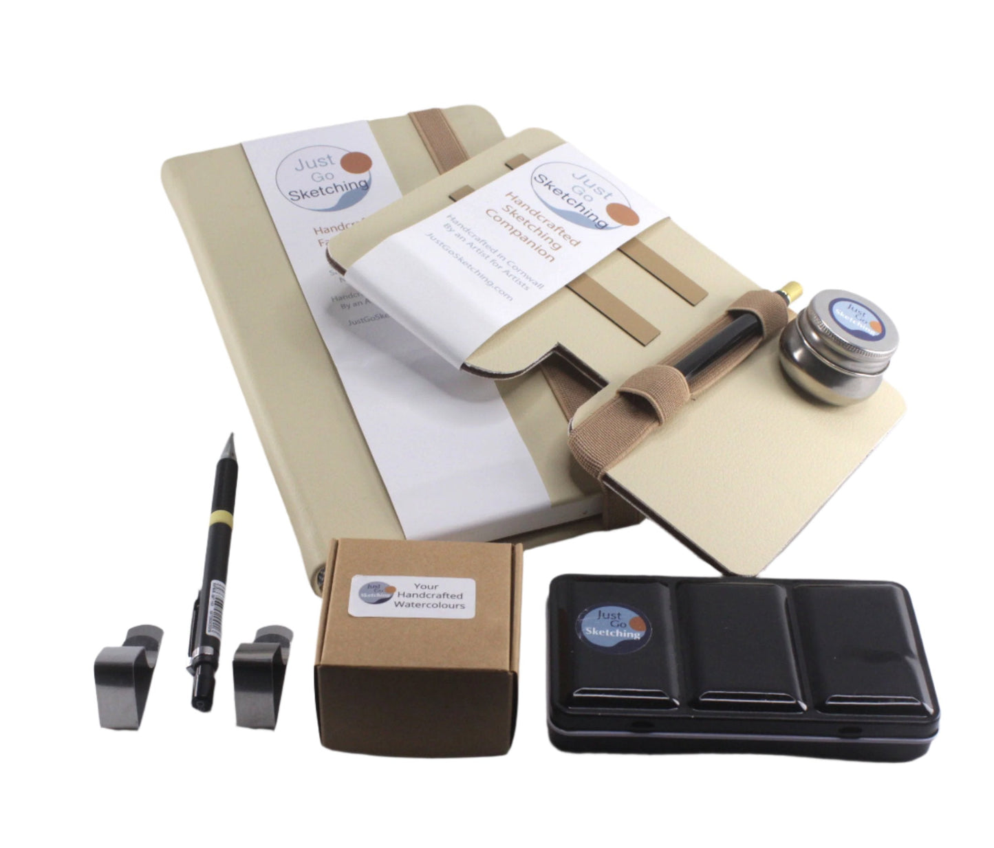 A5 JustGoSketching Kit – 40 Pages + Companion Board + 12 Handcrafted Watercolours (Half Pans)