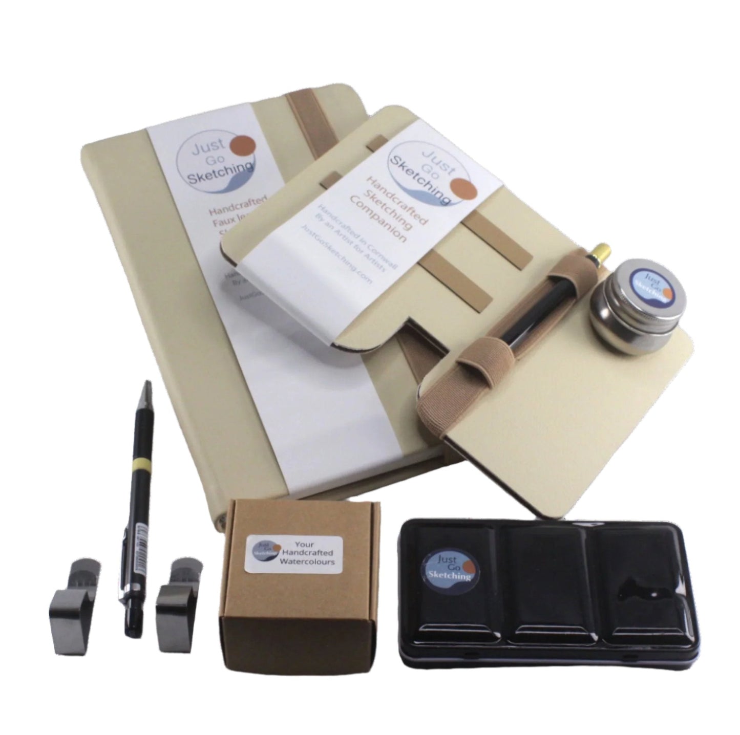A5 JustGoSketching Kit – 40 Pages + Companion Board + 12 Handcrafted Watercolours (Half Pans)