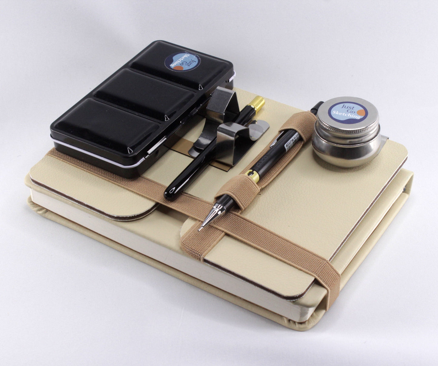 A5 JustGoSketching Kit – 40 Pages + Companion Board + 12 Handcrafted Watercolours (Half Pans)