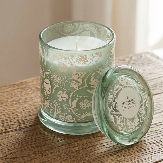 Jeff Banks Home Large Lidded Candle Jar – Jacquard Sage Green