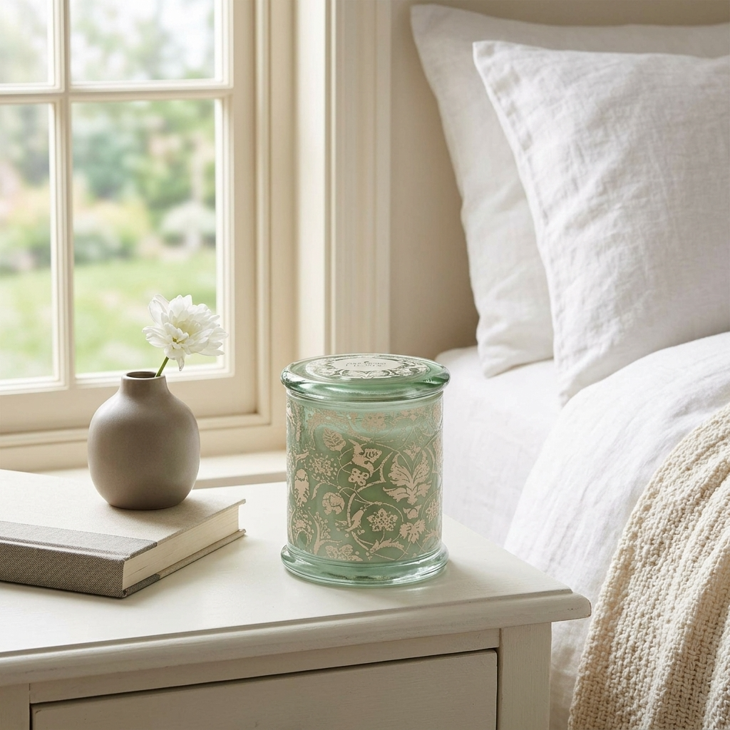 Jeff Banks Home Large Lidded Candle Jar – Jacquard Sage Green