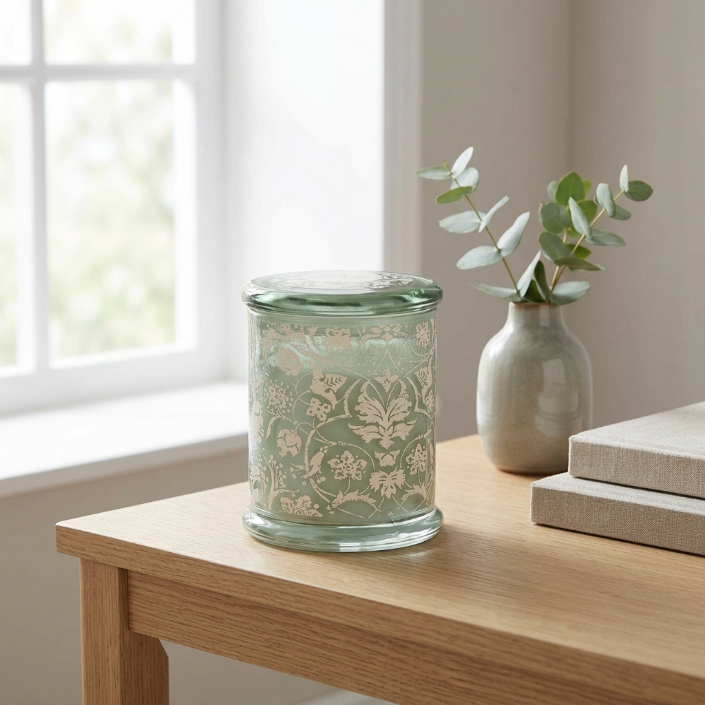 Jeff Banks Home Large Lidded Candle Jar – Jacquard Sage Green