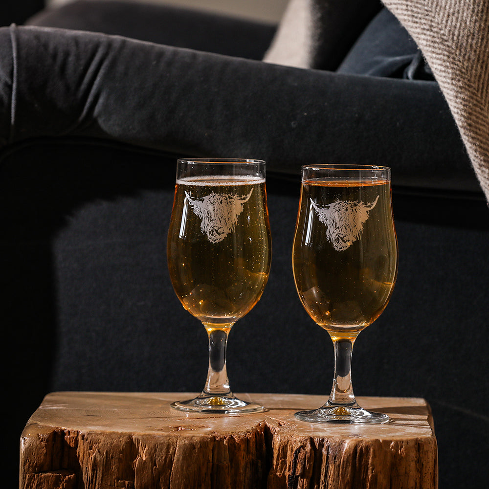 Highland Cow Craft Beer Glasses - Set of 2 by Selbrea House