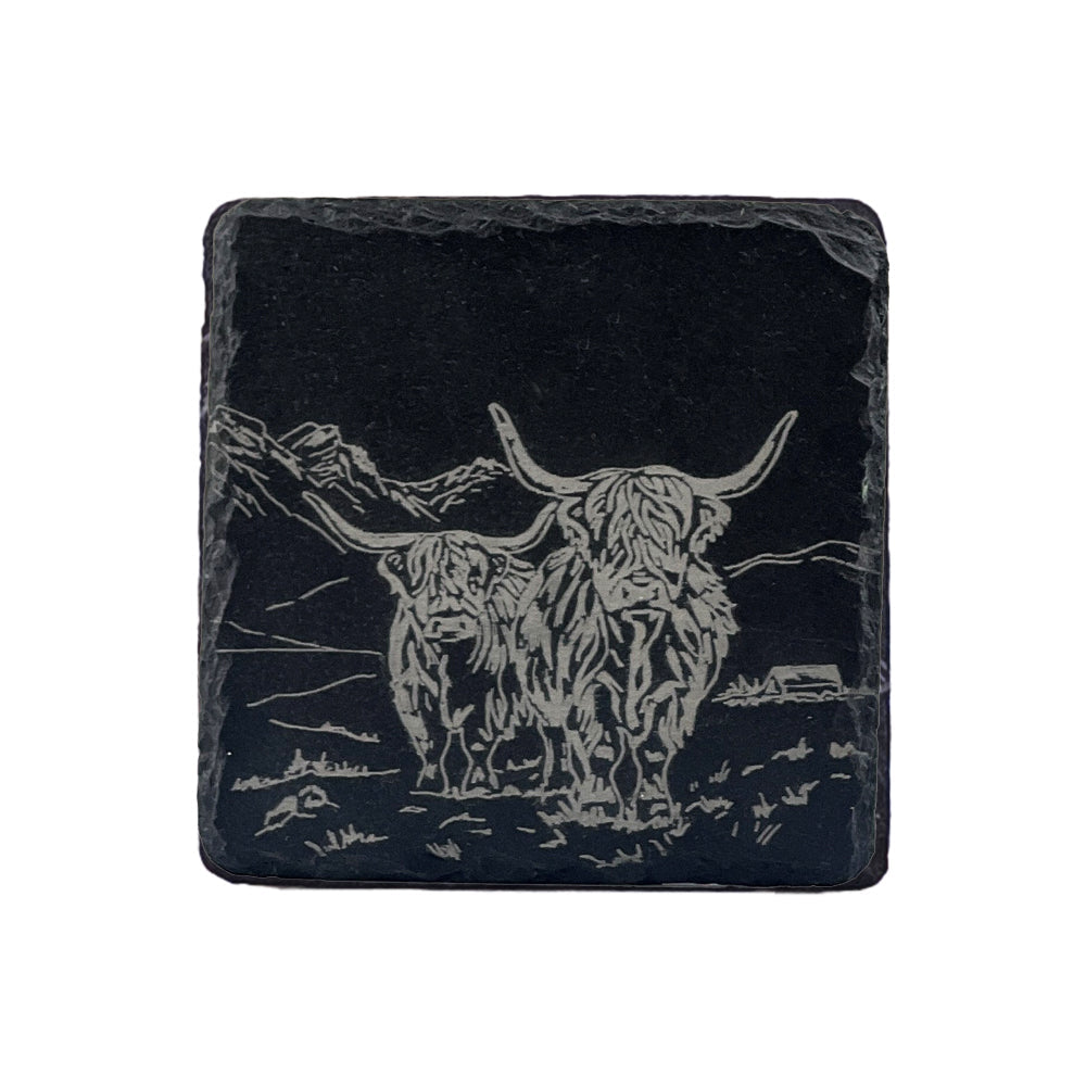 Scenic Highland Cow Single Slate Coaster by Selbrae House