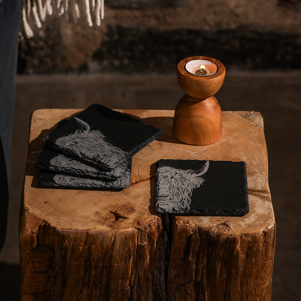 Highland Cow Slate Coasters - Set of 4 by Selbrae House