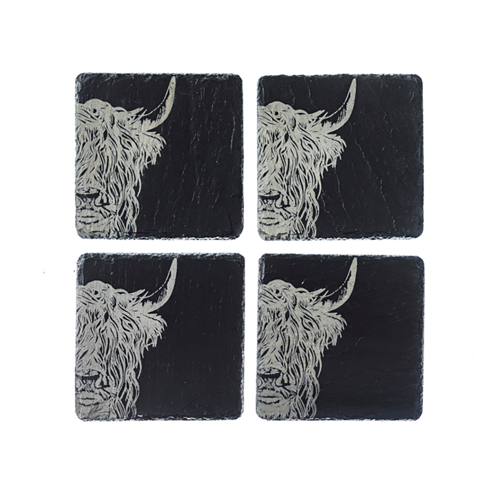Highland Cow Slate Coasters - Set of 4 by Selbrae House