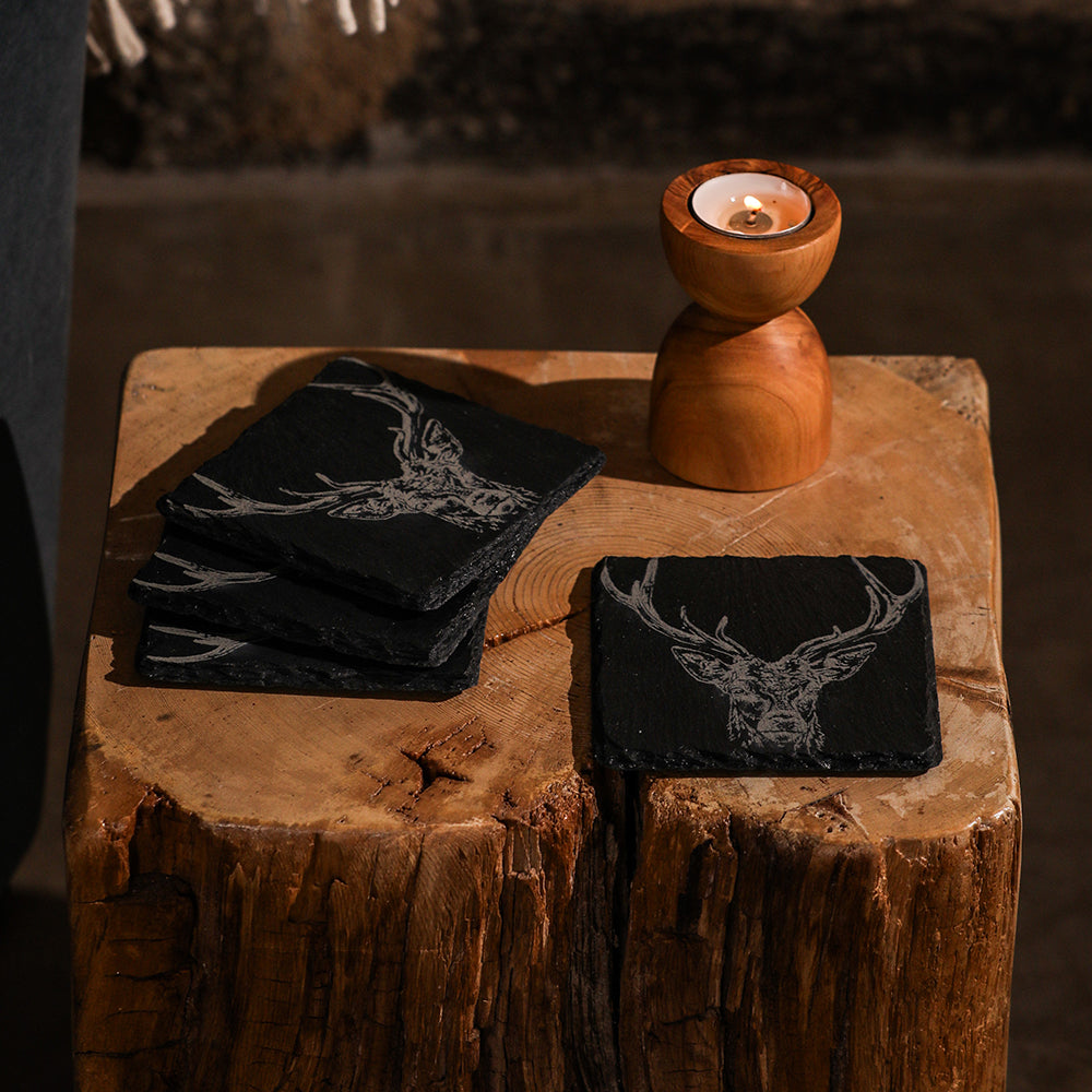 Stag Prince Slate Coasters - Set of 4 by Selbrae House