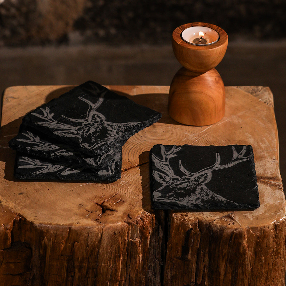 Stag Slate Coasters - Set of 4 by Selbrae House