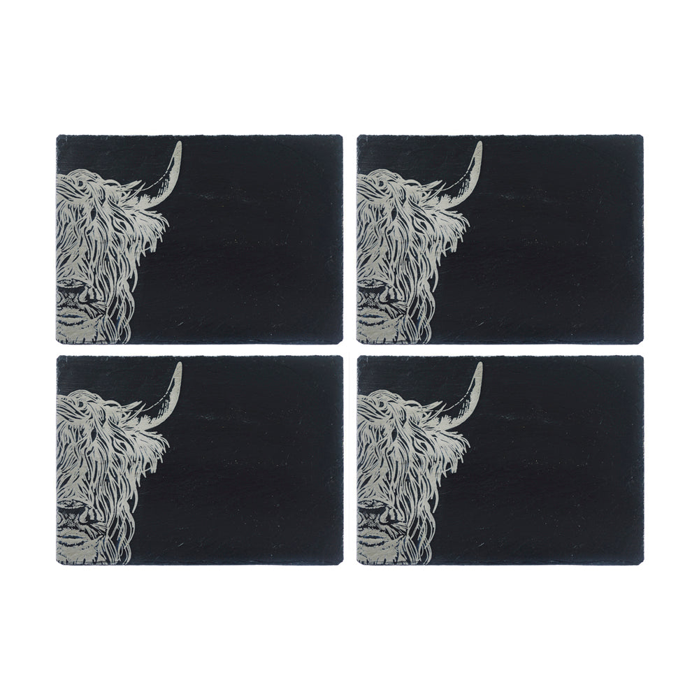 Highland Cow Slate Placemat & Coaster Gift Set by Selbrae House