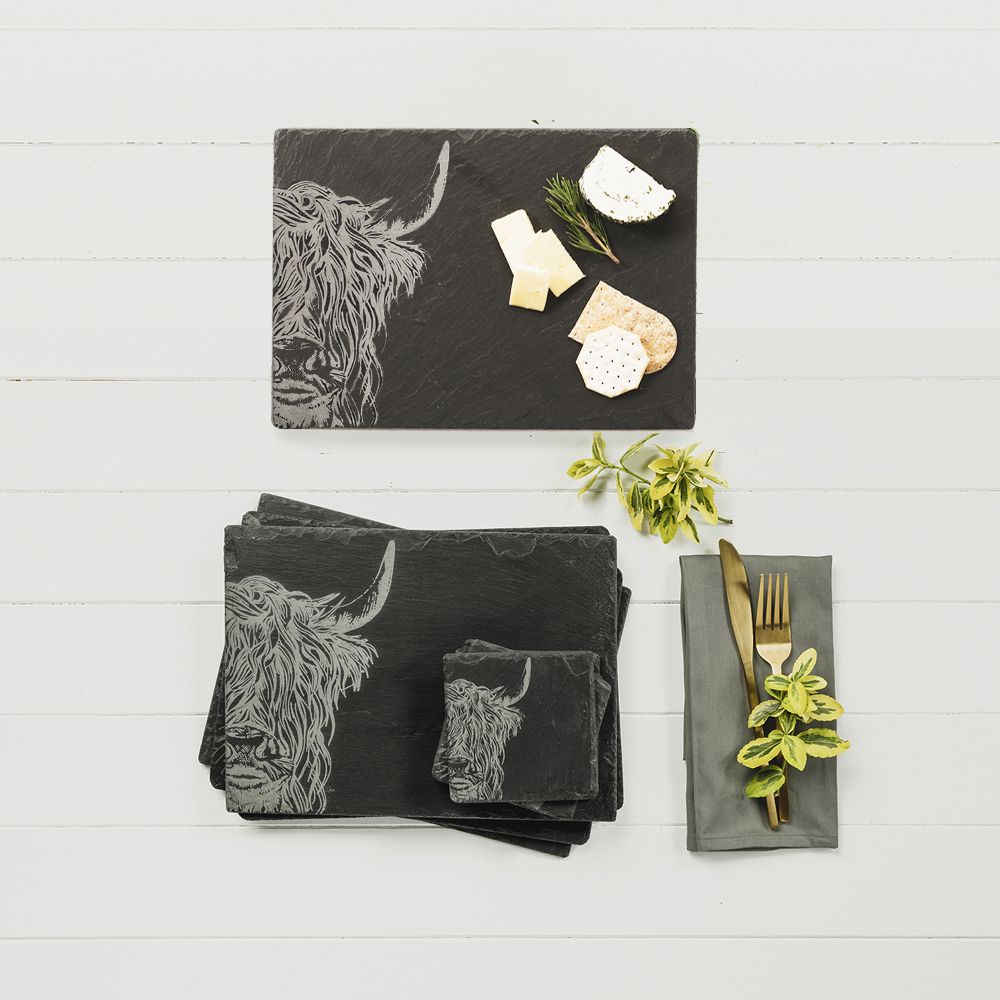 Highland Cow Slate Placemat & Coaster Gift Set by Selbrae House
