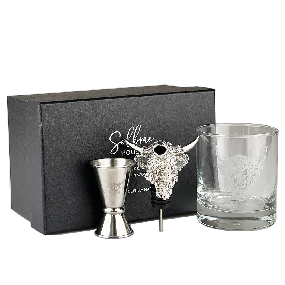 Highland Cow Glass, Pourer & Jigger Set by Selbrae House