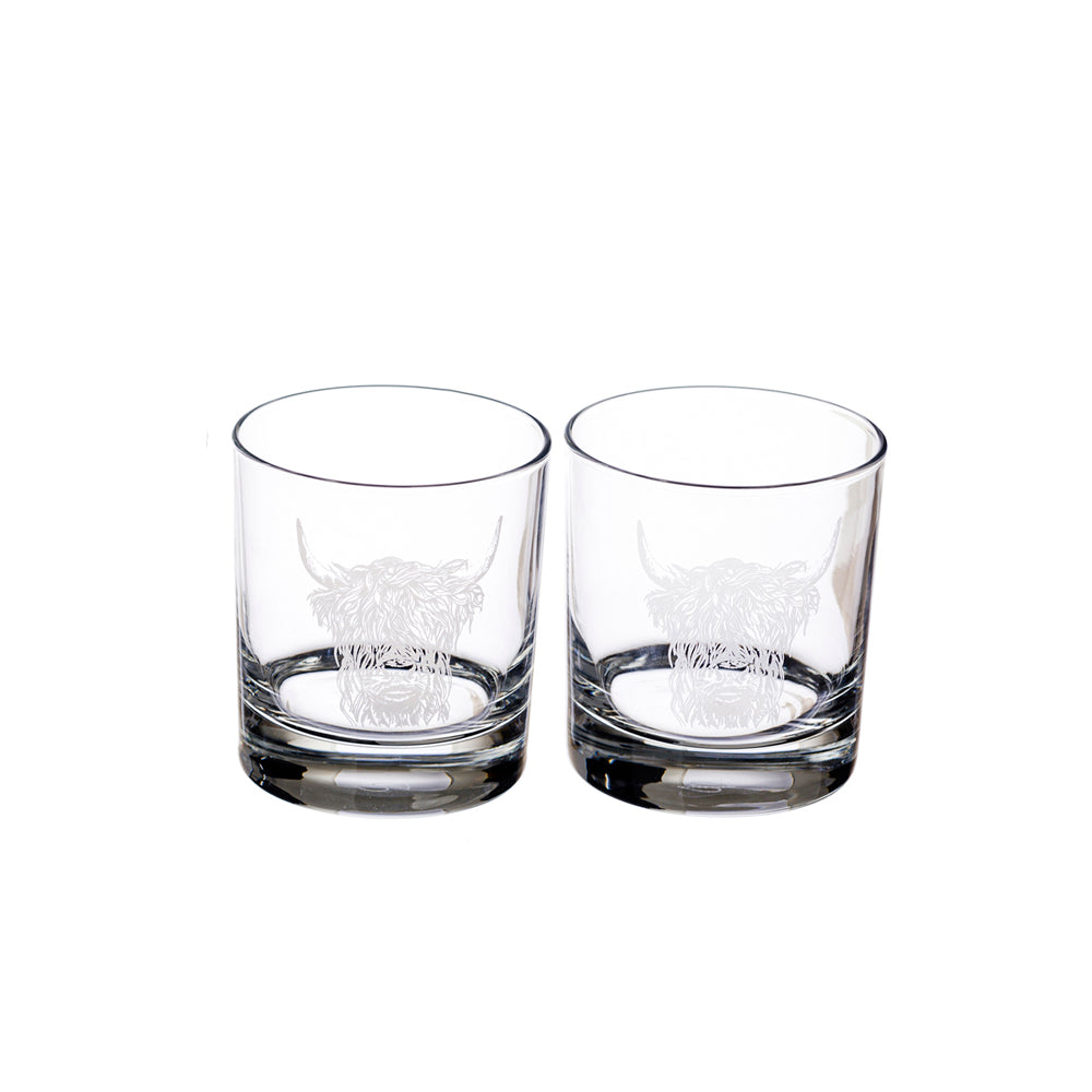 Highland Cow Glass Tumblers - Set of 2 by Selbrae House