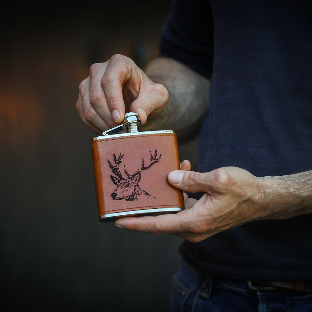 Stag Leather Hip Flask by Selbrae House