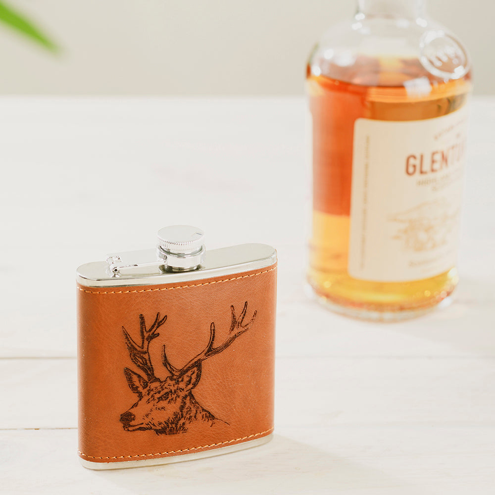 Stag Leather Hip Flask by Selbrae House