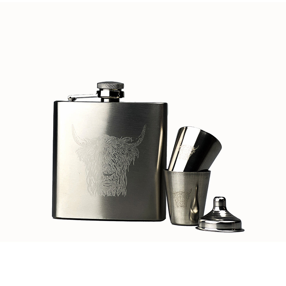 Highland Cow Hip Flask & Cup Set by Selbrae House