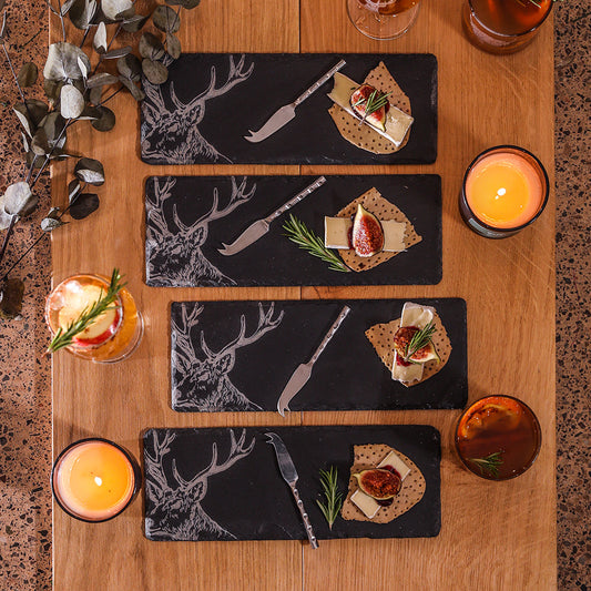 Stag Mini Slate Cheese Board & Knife Sets - Set of 4 by Selbrae House