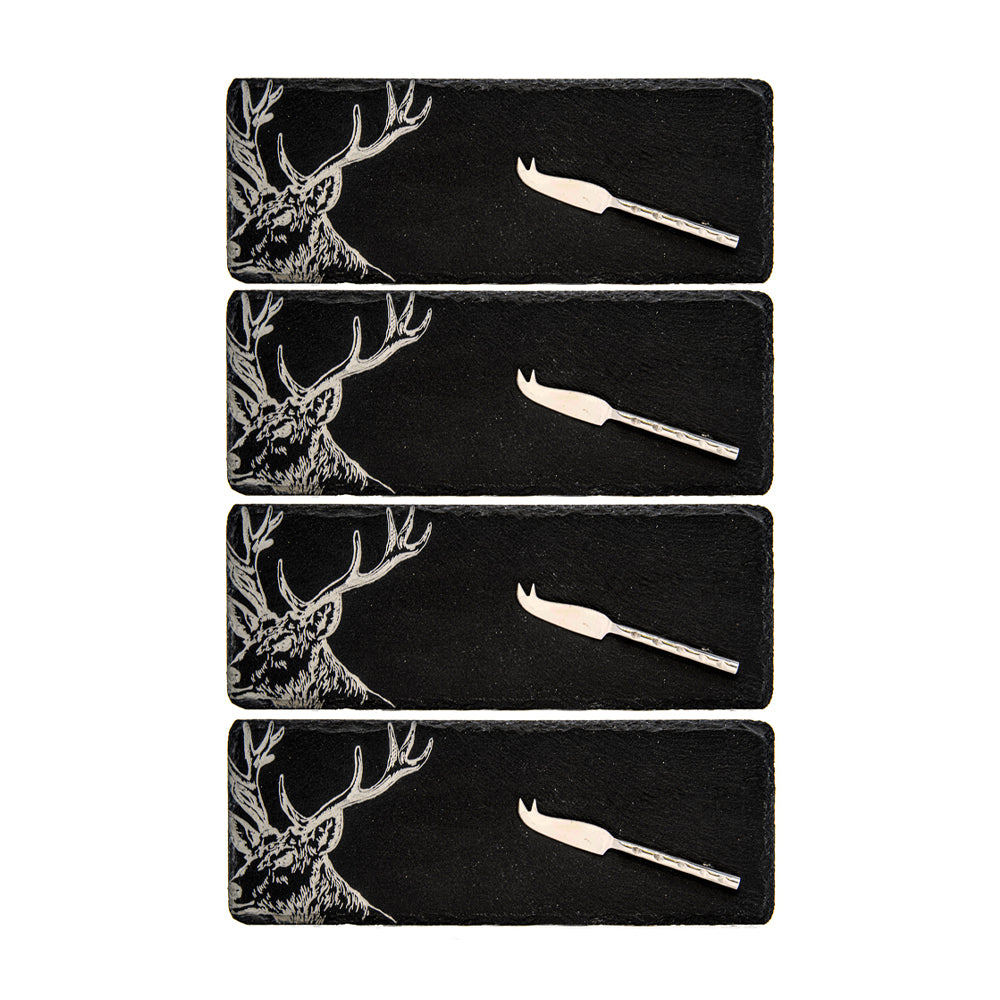 Stag Mini Slate Cheese Board & Knife Sets - Set of 4 by Selbrae House