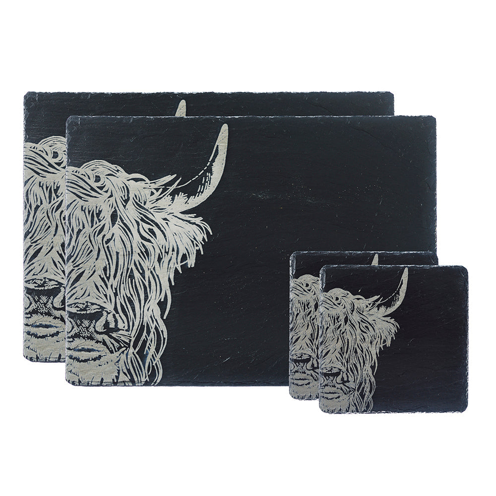Highland Cow Slate Coaster & Place Mat Set by Selbrae House