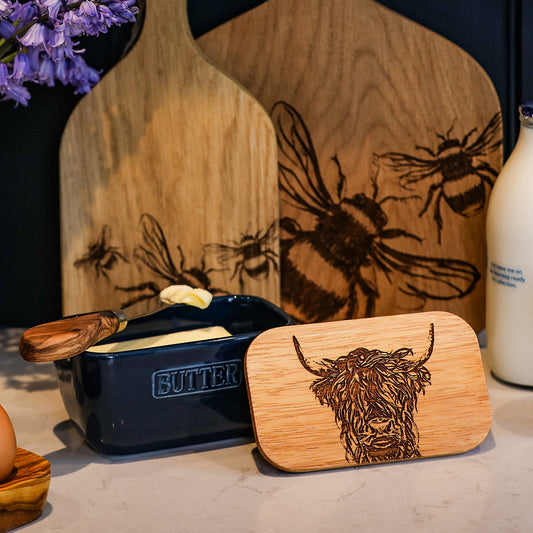 Highland Cow Blue Butter Dish by Selbrae House