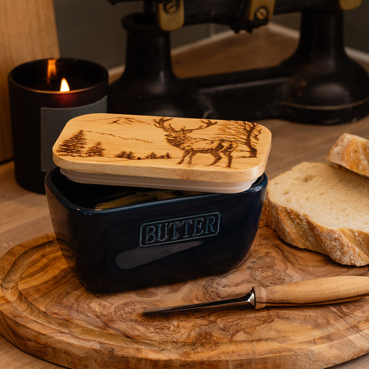 Scenic Stag Blue Butter Dish by Selbrae House