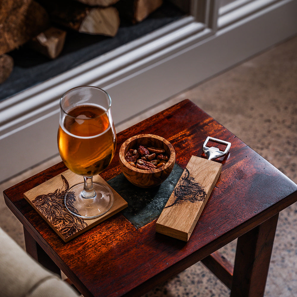 Highland Cow Oak Coasters - Set of 2 by Selbrae House