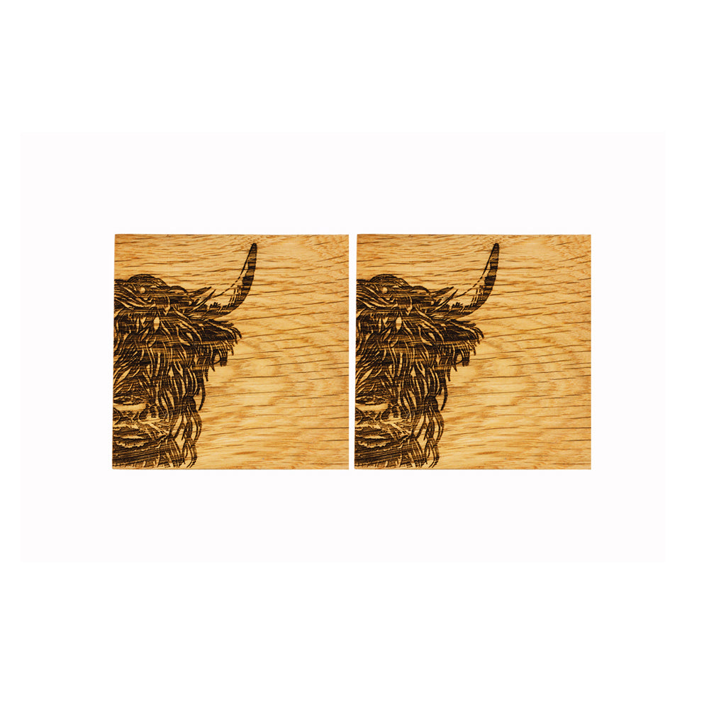 Highland Cow Oak Coasters - Set of 2 by Selbrae House