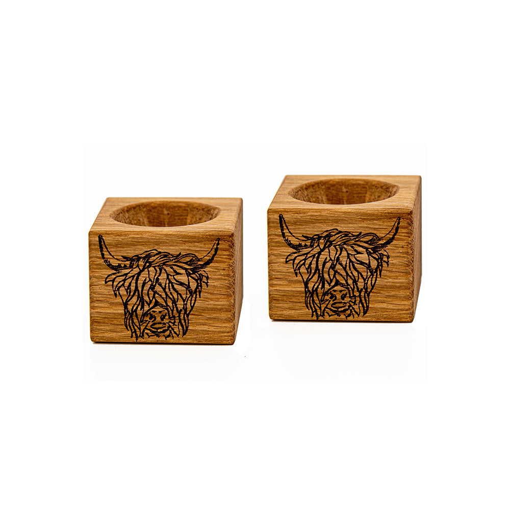 Highland Cow Oak Egg Cups - Set of 2 by Selbrae House