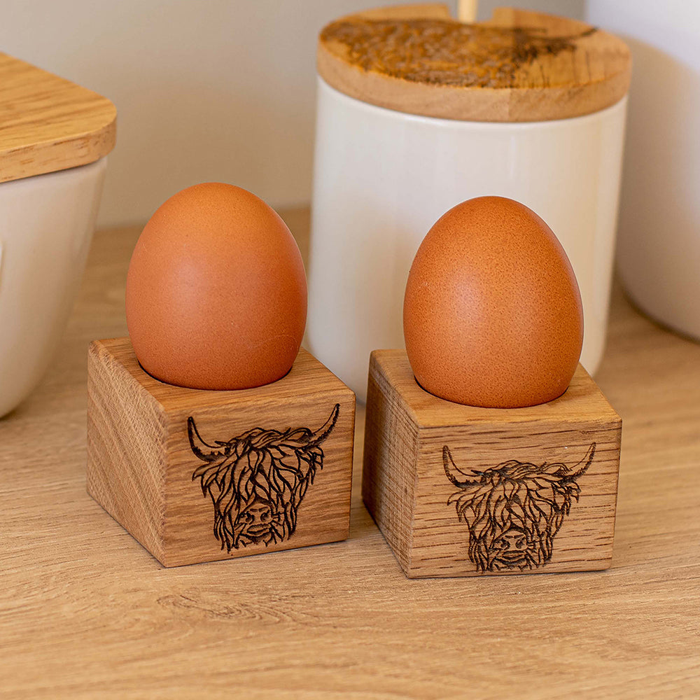 Highland Cow Oak Egg Cups - Set of 2 by Selbrae House