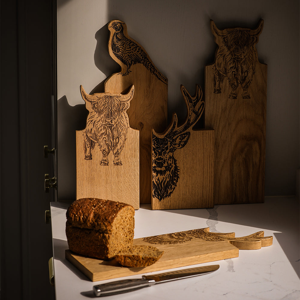 Highland Cow Framed Oak Serving Board - Small by Selbrae House