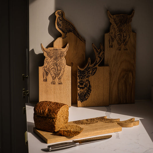 Highland Cow Framed Oak Serving Board - Small by Selbrae House