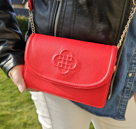 SADDLER HEIDI Real Leather Designer 3 Section Clutch Bag with Chain Strap Detail