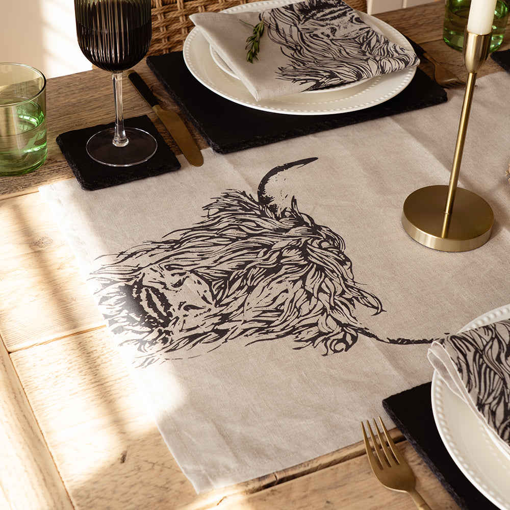 Highland Cow Linen Table Runner by Selbrae House