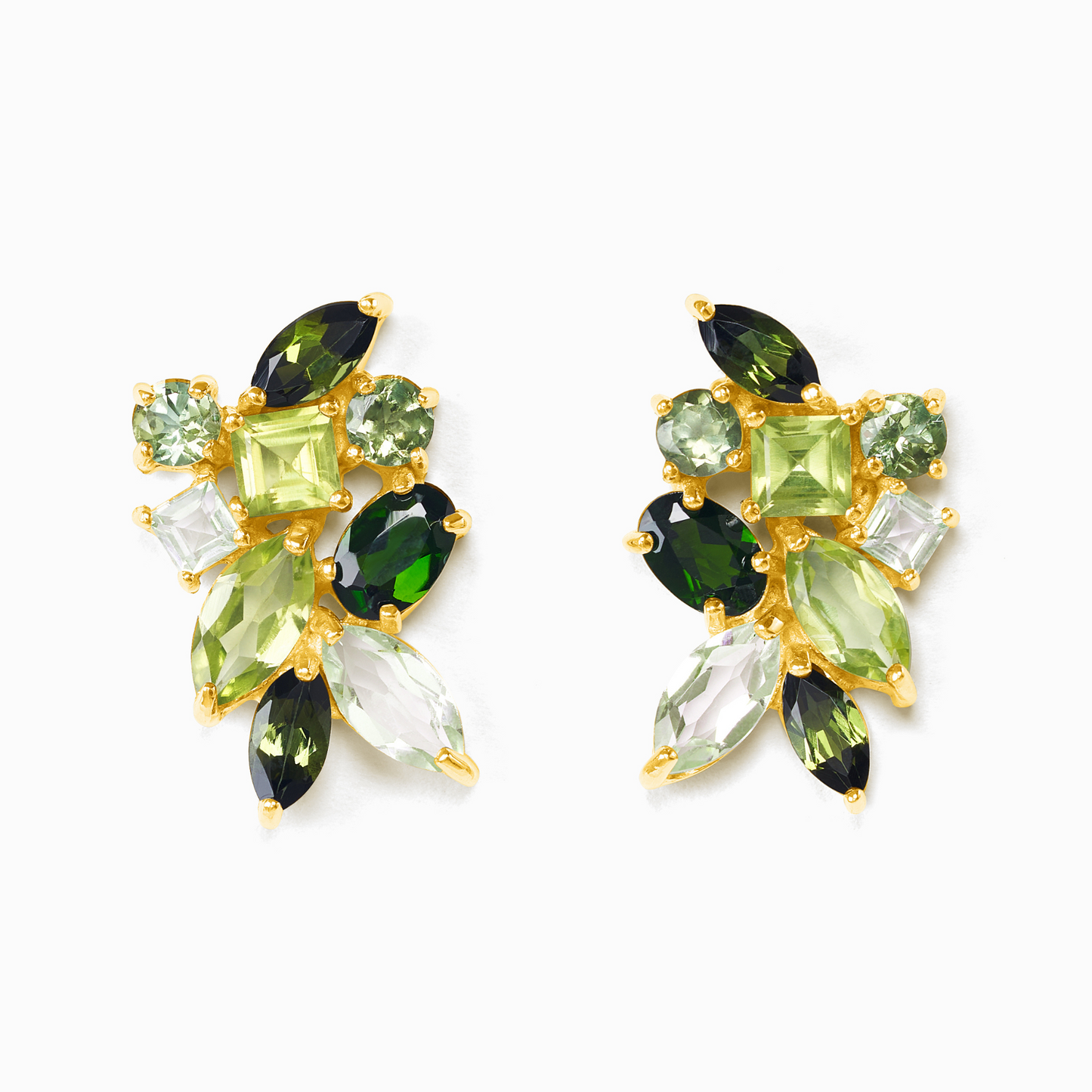 Large Green Gemstone Cluster Earrings in 18k Gold Vermeil by Vianne Jewellery