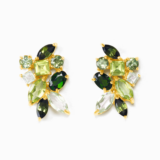Large Green Gemstone Cluster Earrings in 18k Gold Vermeil by Vianne Jewellery