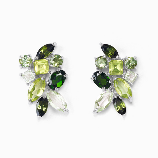 Large Green Gemstone Cluster Earrings in Sterling Silver by Vianne Jewellery