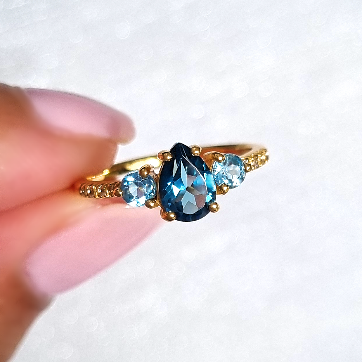 London Blue and Swiss Blue Topaz Ring in 18k Gold Vermeil by Vianne Jewellery