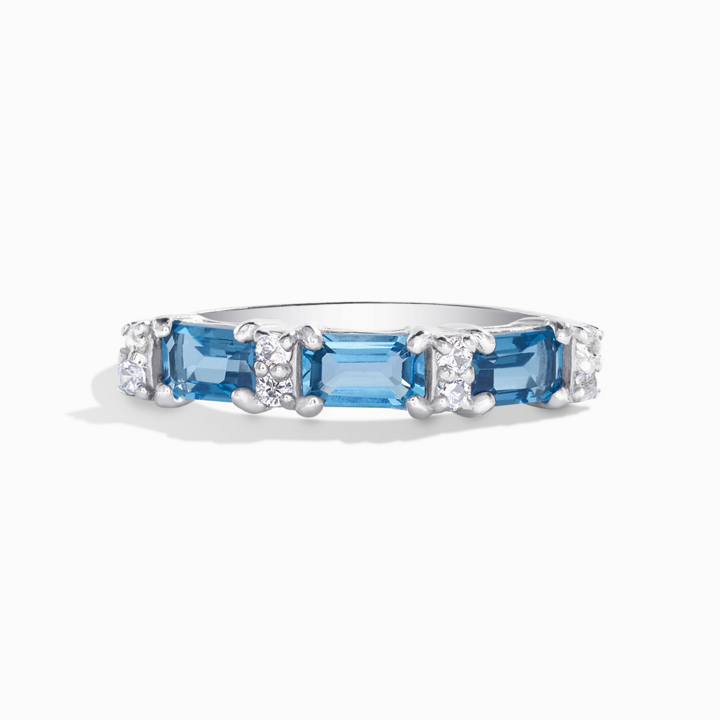 London Blue Topaz Emerald Cut Eternity Ring in Sterling Silver by Vianne Jewellery