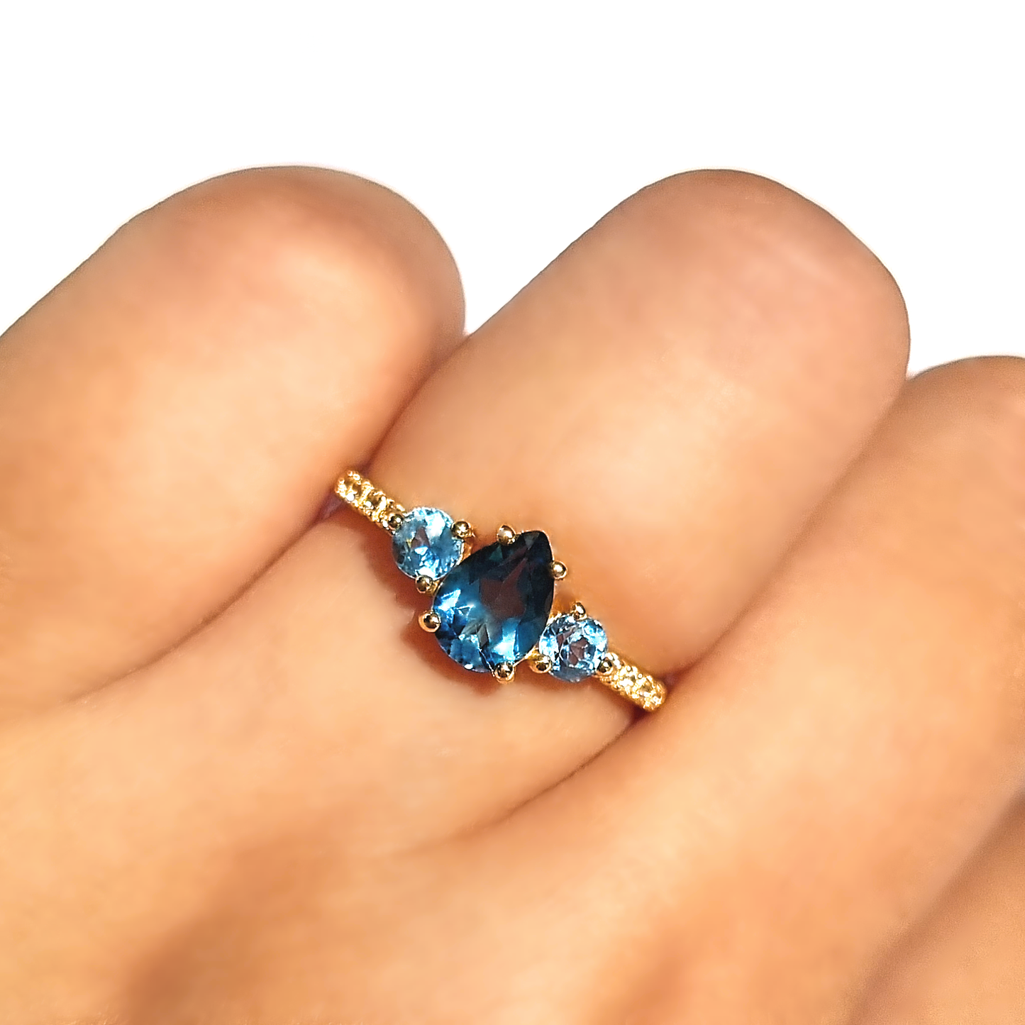 London Blue and Swiss Blue Topaz Ring in 18k Gold Vermeil by Vianne Jewellery