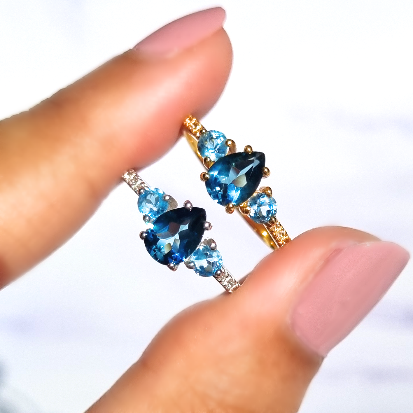 London Blue and Swiss Blue Topaz Ring in Sterling Silver by Vianne Jewellery