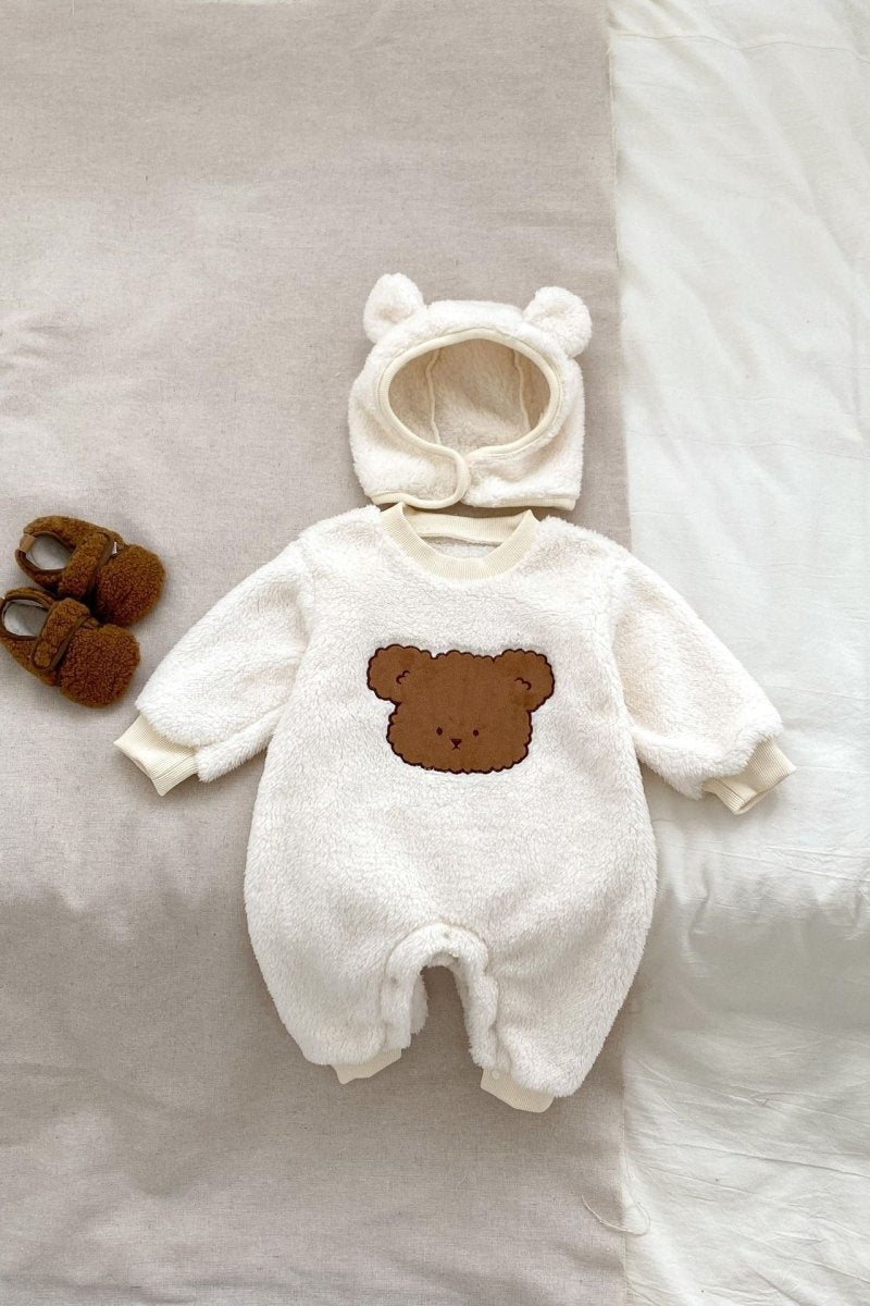 Creme Love Fur Bear Knitted Hooded Pramsuit by Cozy Crew Club