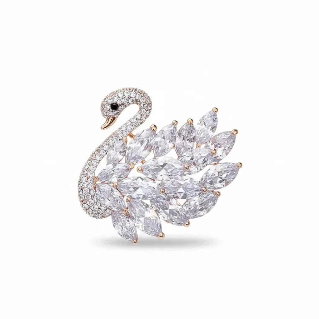 Luxury Diamond Swan Brooch by Angel Barocco