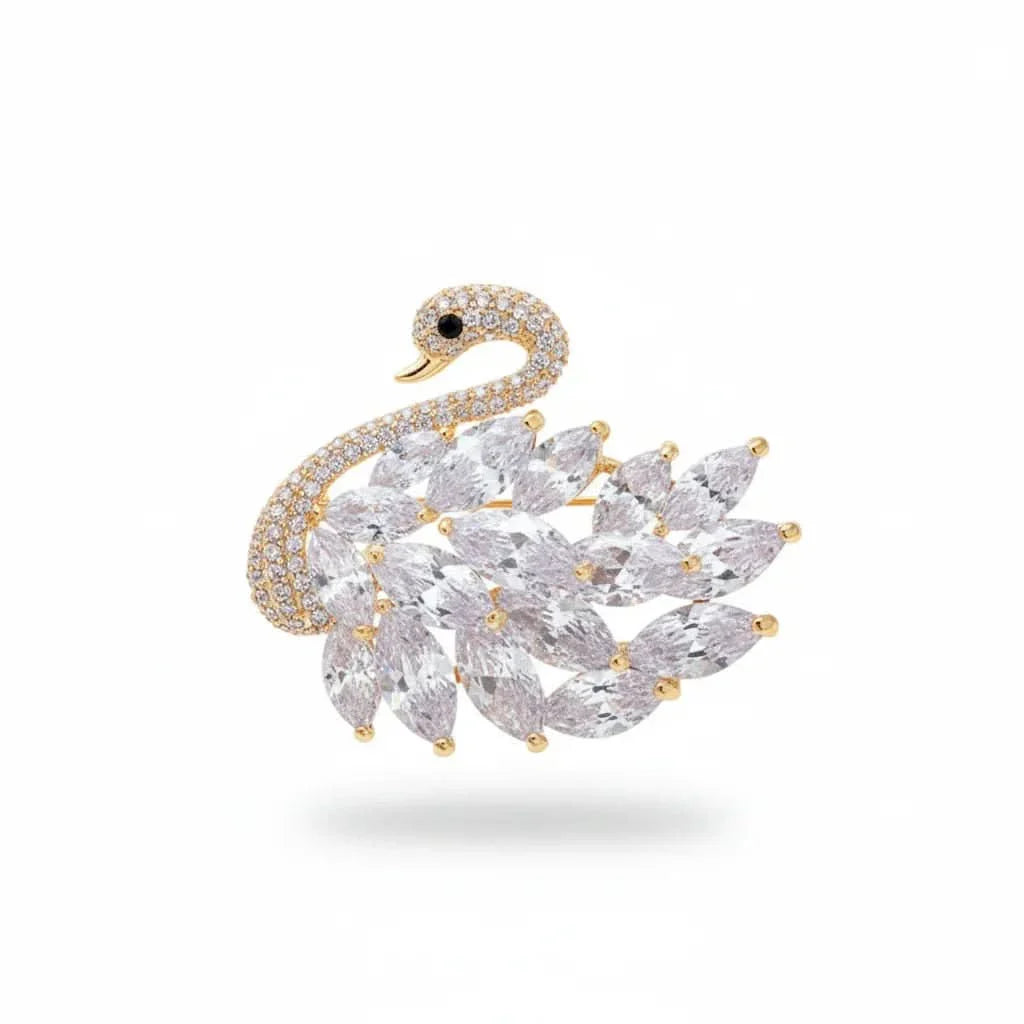 Luxury Diamond Swan Brooch by Angel Barocco