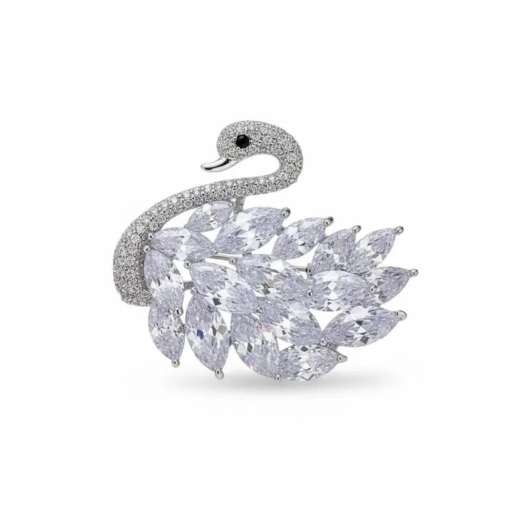 Luxury Diamond Swan Brooch by Angel Barocco