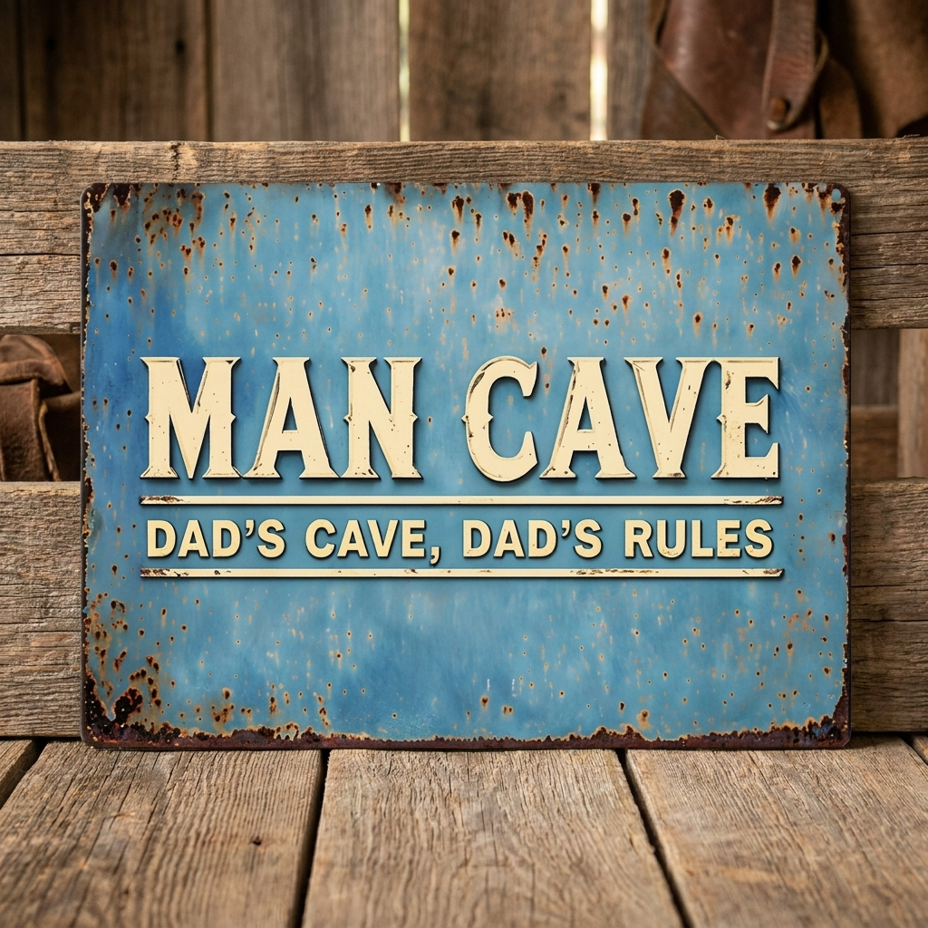 Man Cave Dad's Cave Dad's Rules Metal Sign