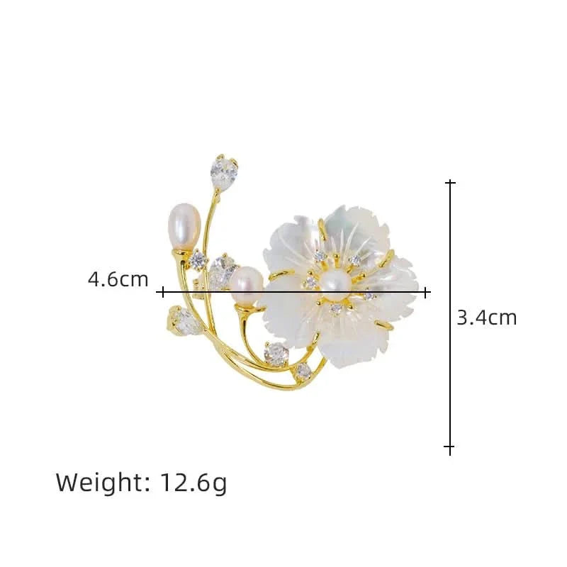 Mother Shell Floral Pearl Brooch by Angel Barocco